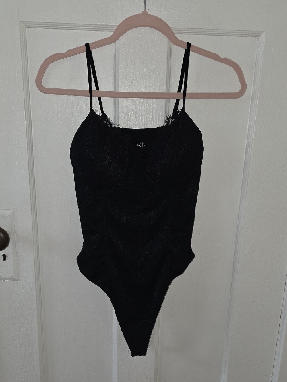 Klassy Network Black Lace Bodysuit with Adjustable Spaghetti Straps